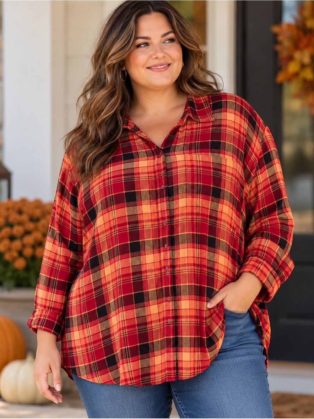 Elisabeth by Liz Claiborne 3X Plaid Rayon Button Down Shirt Fall Cabincore